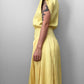 1980s Long Yellow Button-Front Collared Sleeveless Pleated Fit and Flare Dress