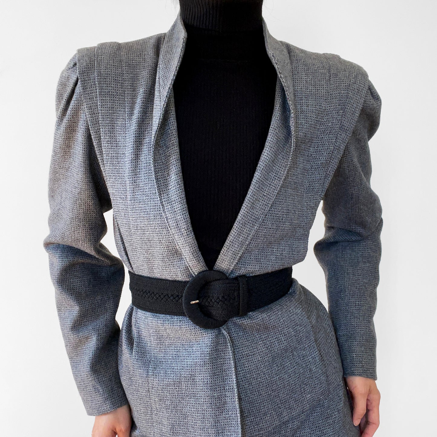 1970s - 1980s Gray Textured Wool Skirt and Jacket Set