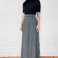 1970s Floor-Length Black and White Floral Ribbon Patterned Skirt