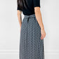 1970s Floor-Length Black and White Floral Ribbon Patterned Skirt