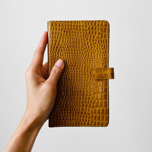 Golden Tan Textured Leather Half Fold Travel Wallet