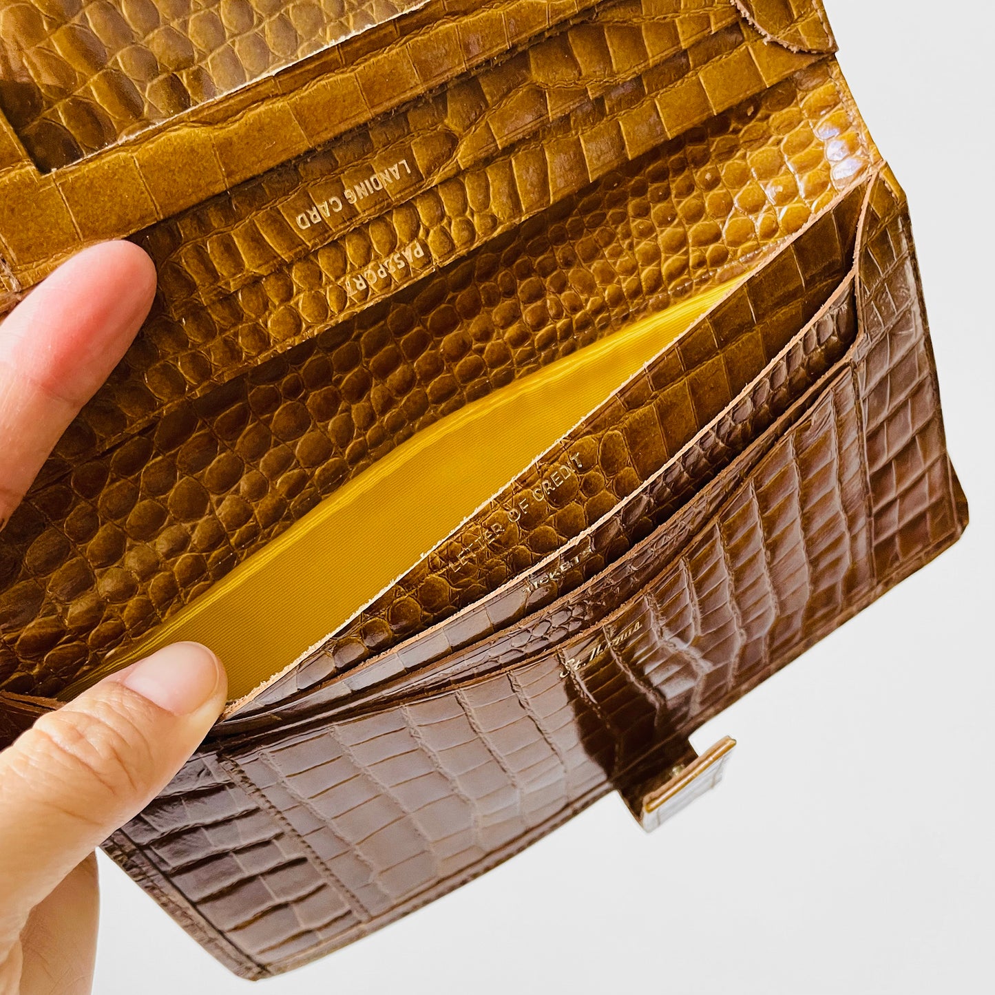 Golden Tan Textured Leather Half Fold Travel Wallet