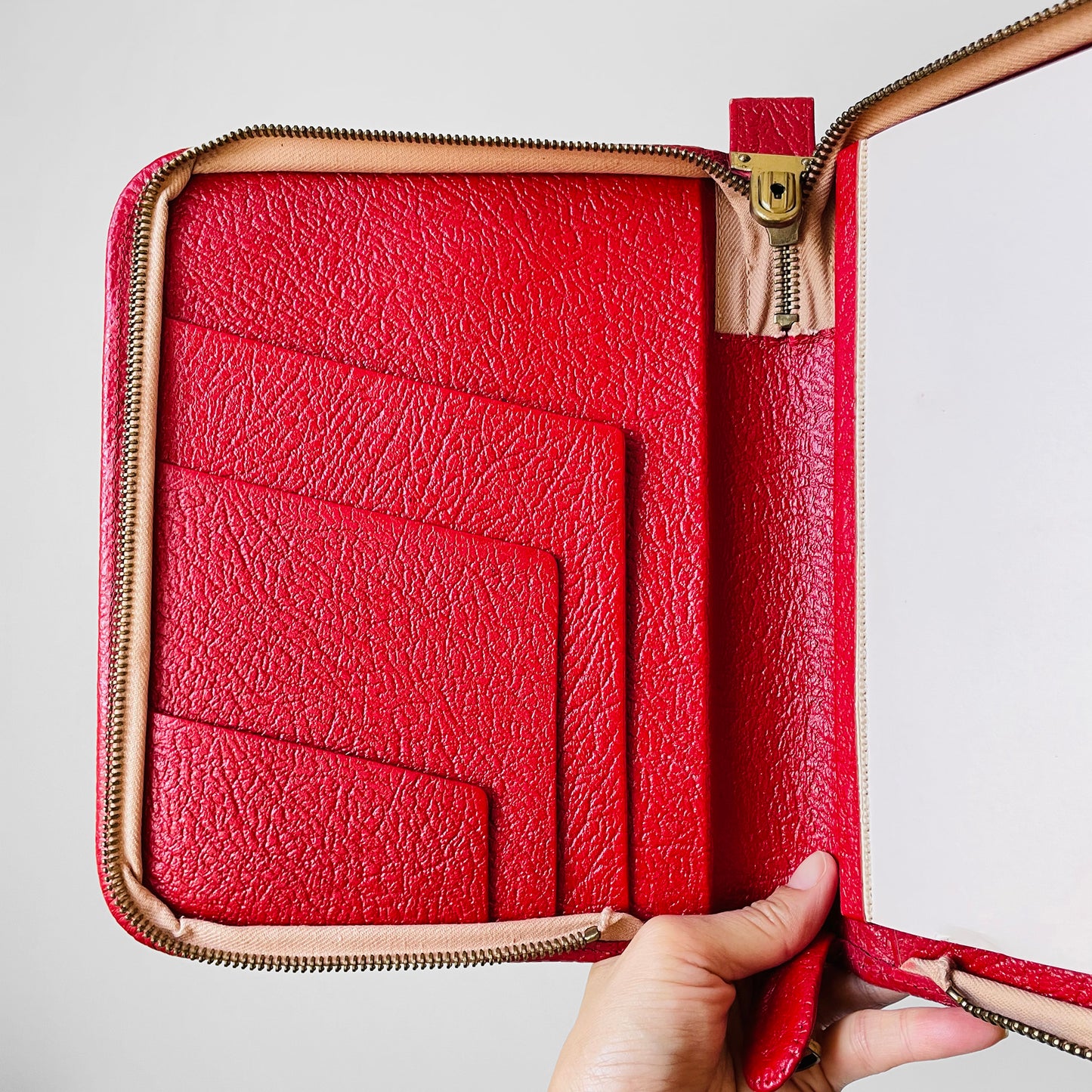 1960s Cherry Red Zippered Notebook Organizer Case