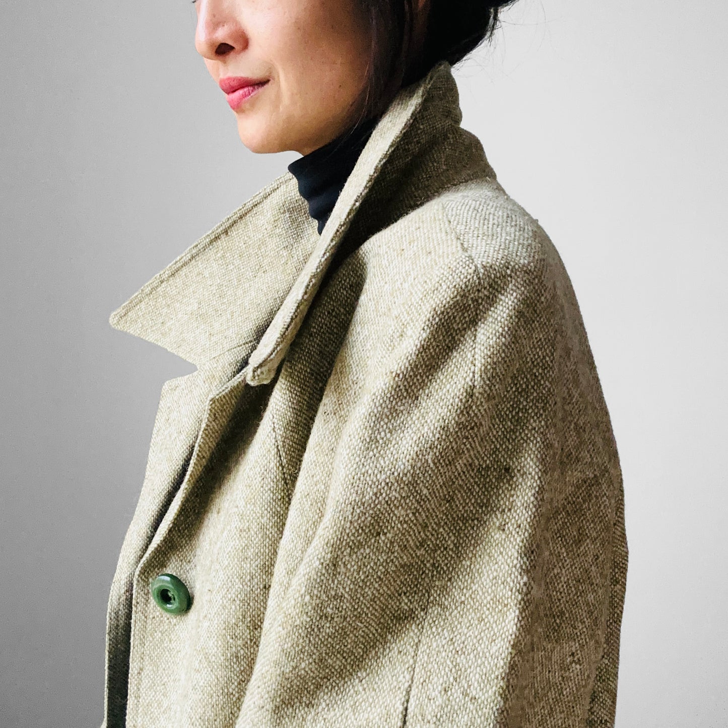 1960s Sage Green Wool Tweed Mid-Weight Overcoat - L/XL