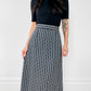 1970s Floor-Length Black and White Floral Ribbon Patterned Skirt