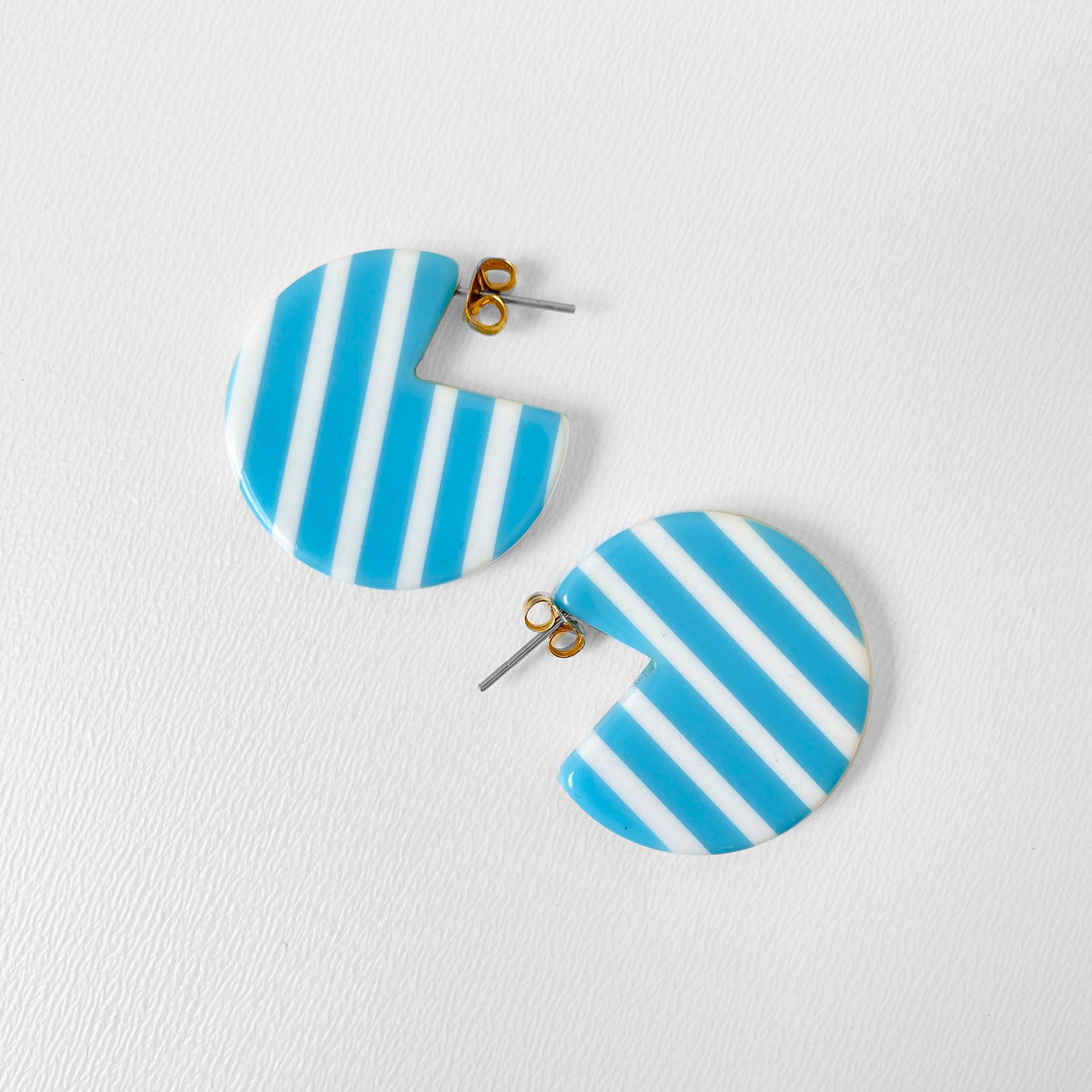 1960s Blue and White Candy Stripe Round Earrings