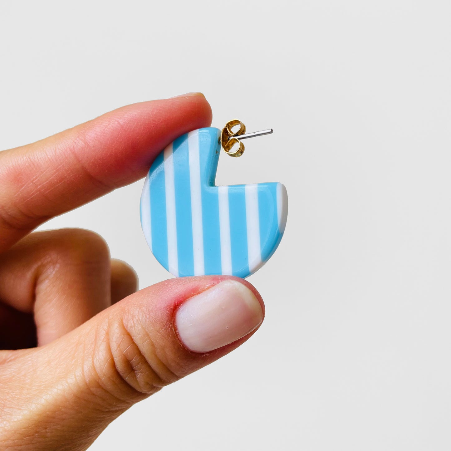 1960s Blue and White Candy Stripe Round Earrings