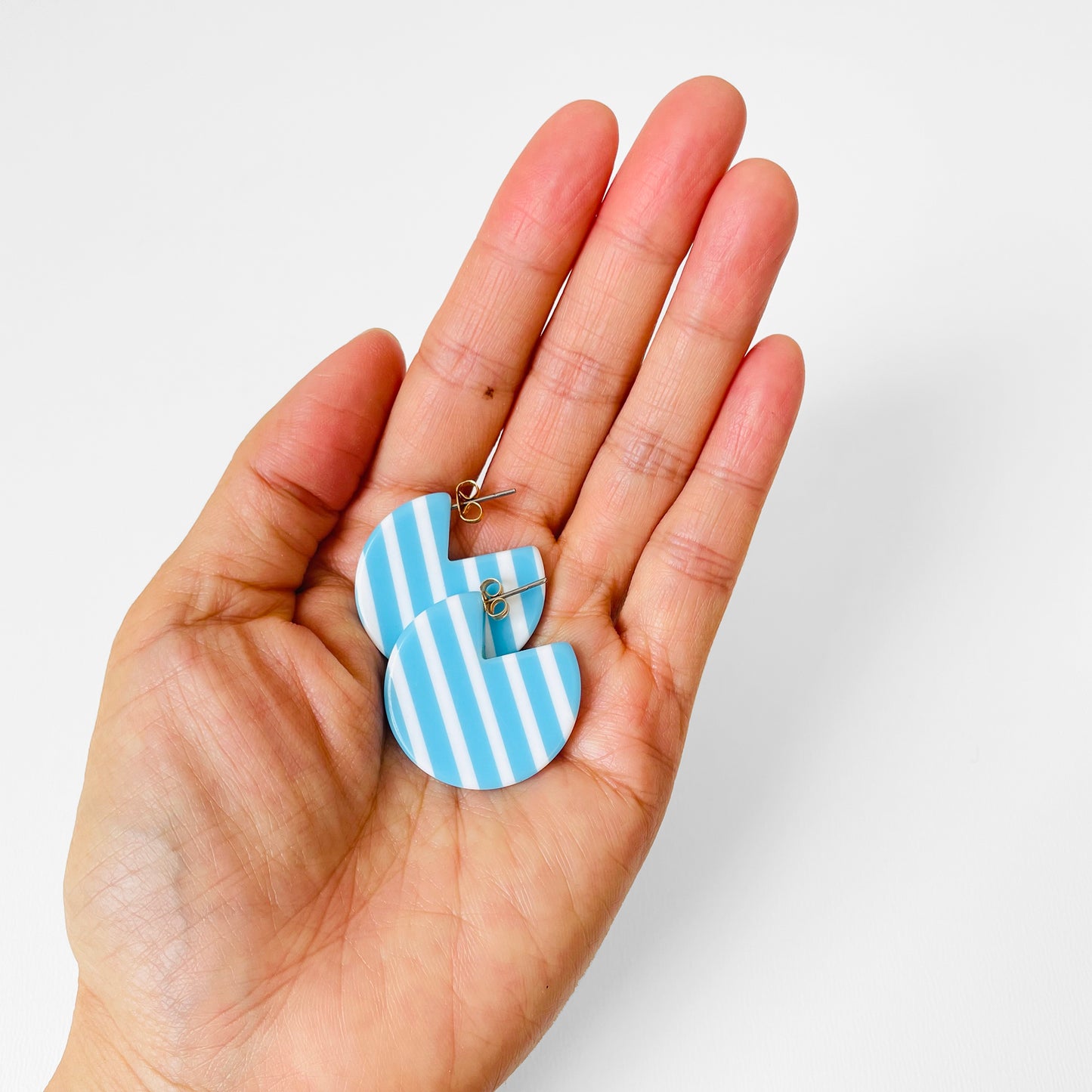 1960s Blue and White Candy Stripe Round Earrings