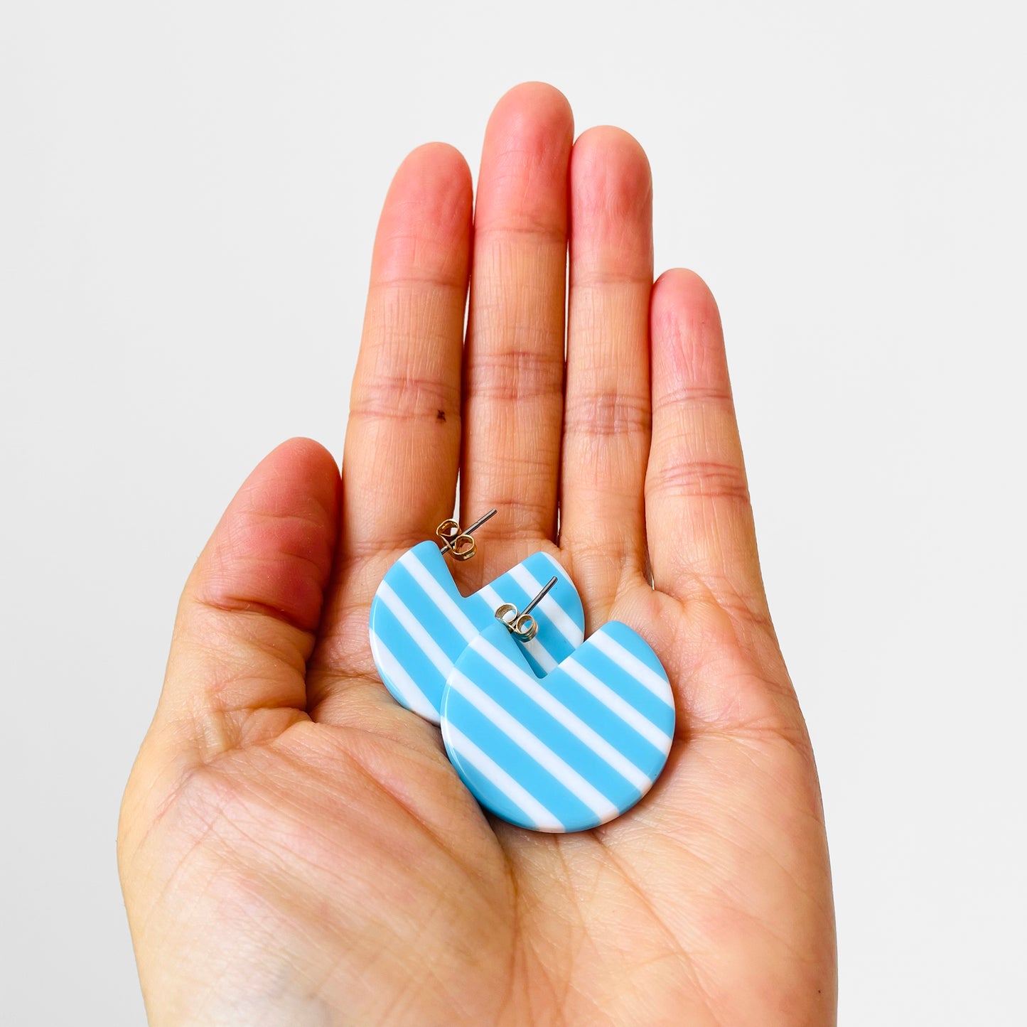 1960s Blue and White Candy Stripe Round Earrings