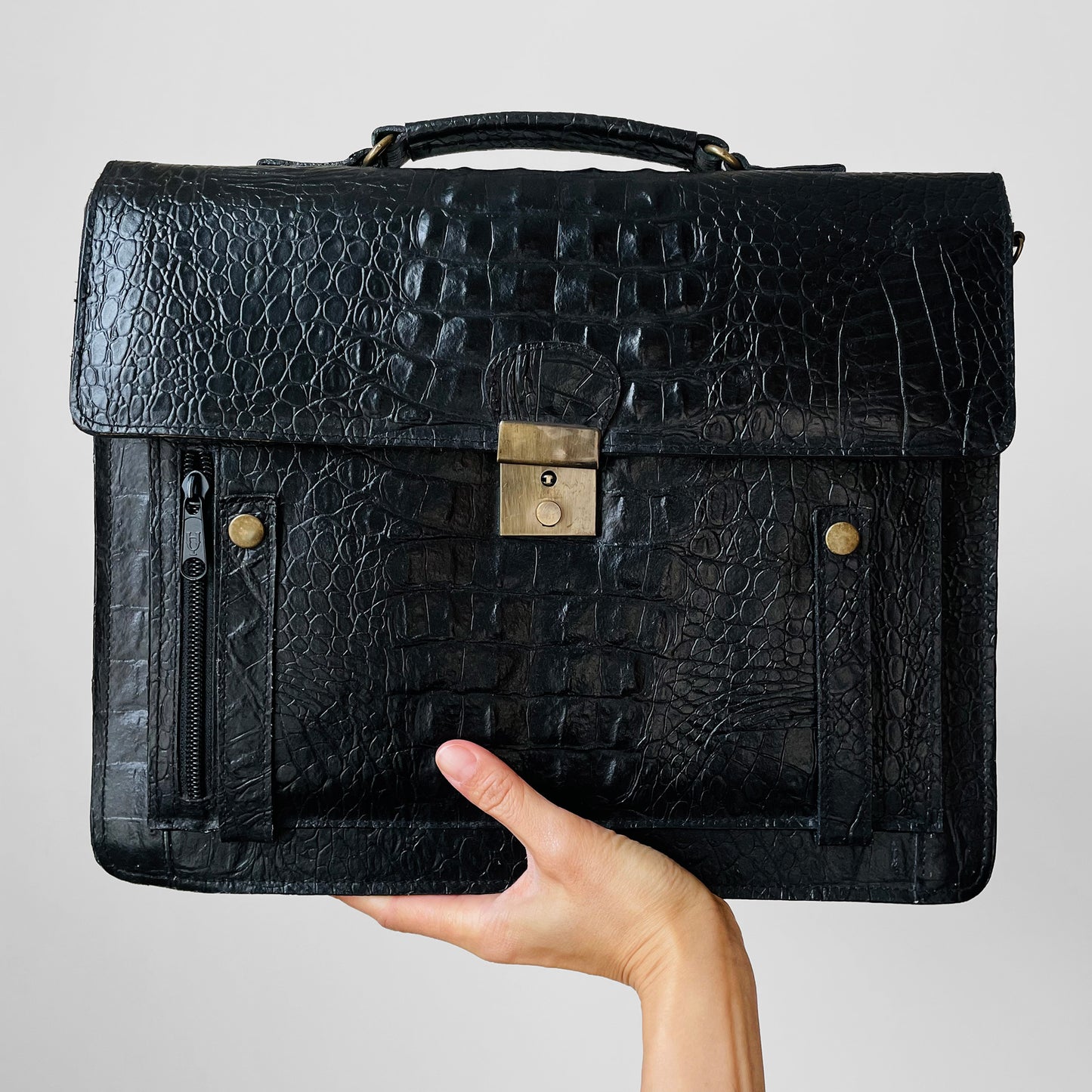 1970s Black Textured Leather Satchel