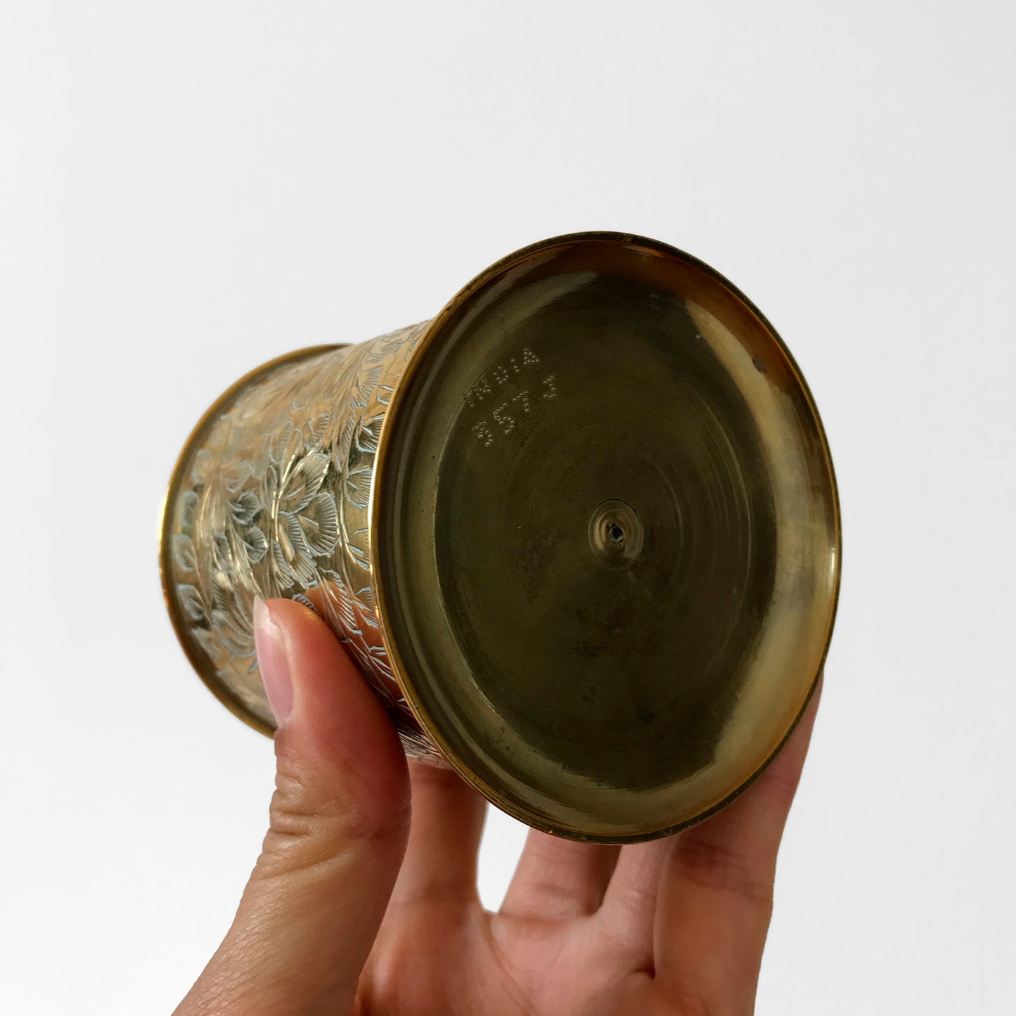 Rare Etched Brass Leaf Patterned Ashtray Incense Burner Holder