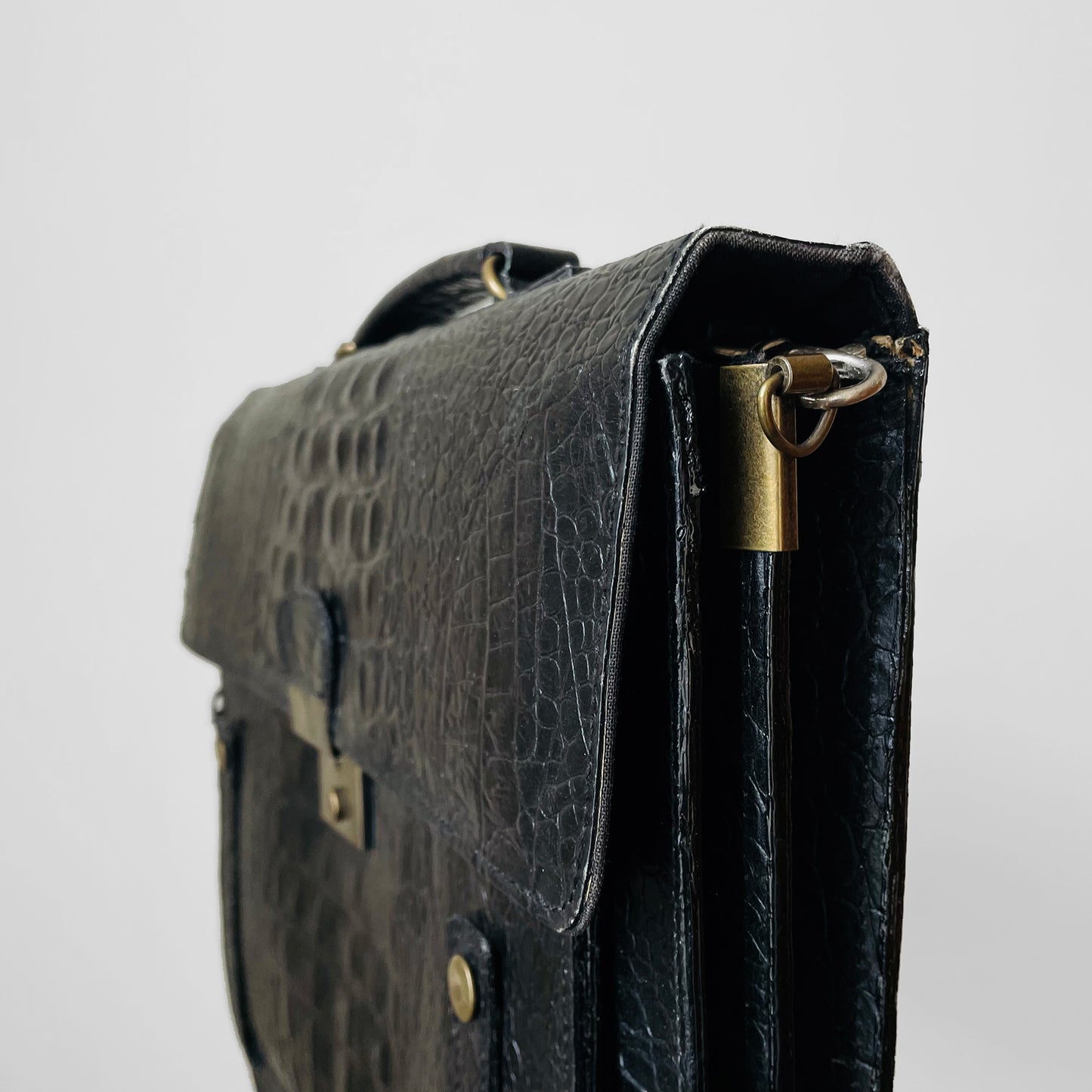 1970s Black Textured Leather Satchel