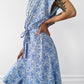 Handmade Blue and White Floral Button-Front Belted Dress