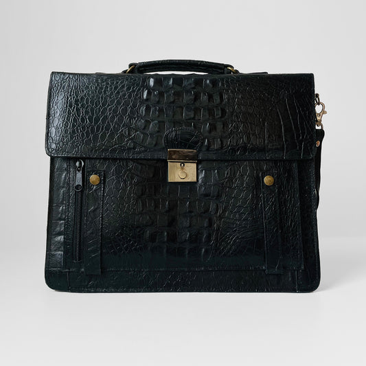 1970s Black Textured Leather Satchel