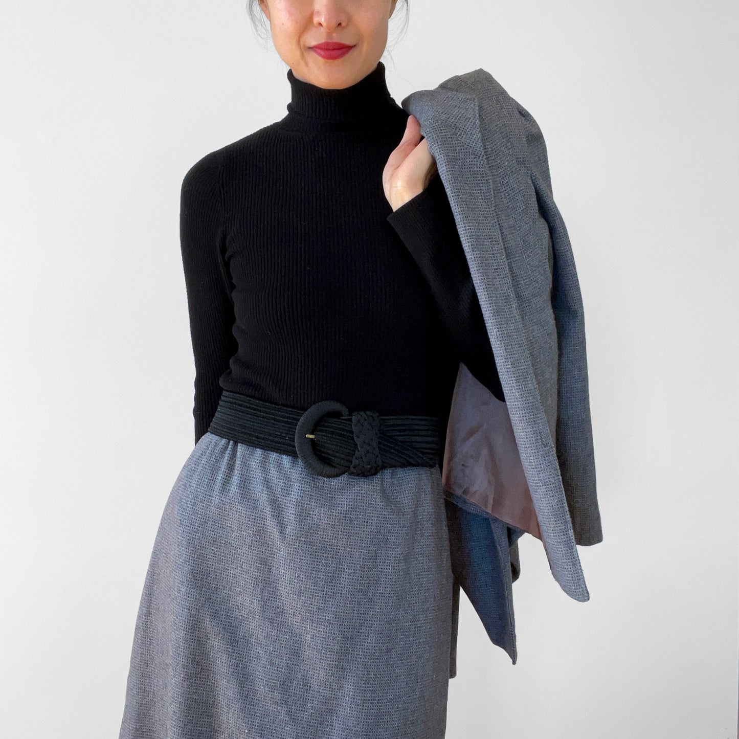 1970s - 1980s Gray Textured Wool Skirt and Jacket Set