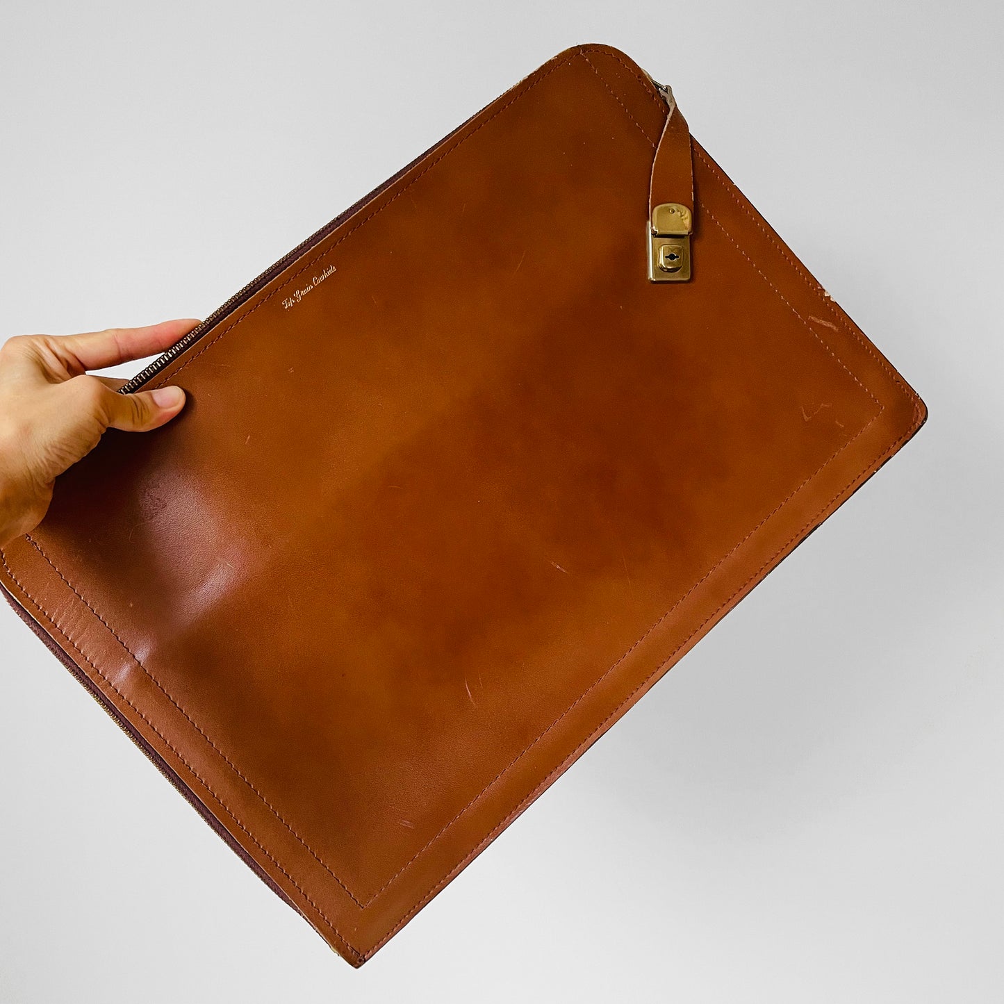 1970s Tobacco Tan Brown Large Leather Folio Zippered Case