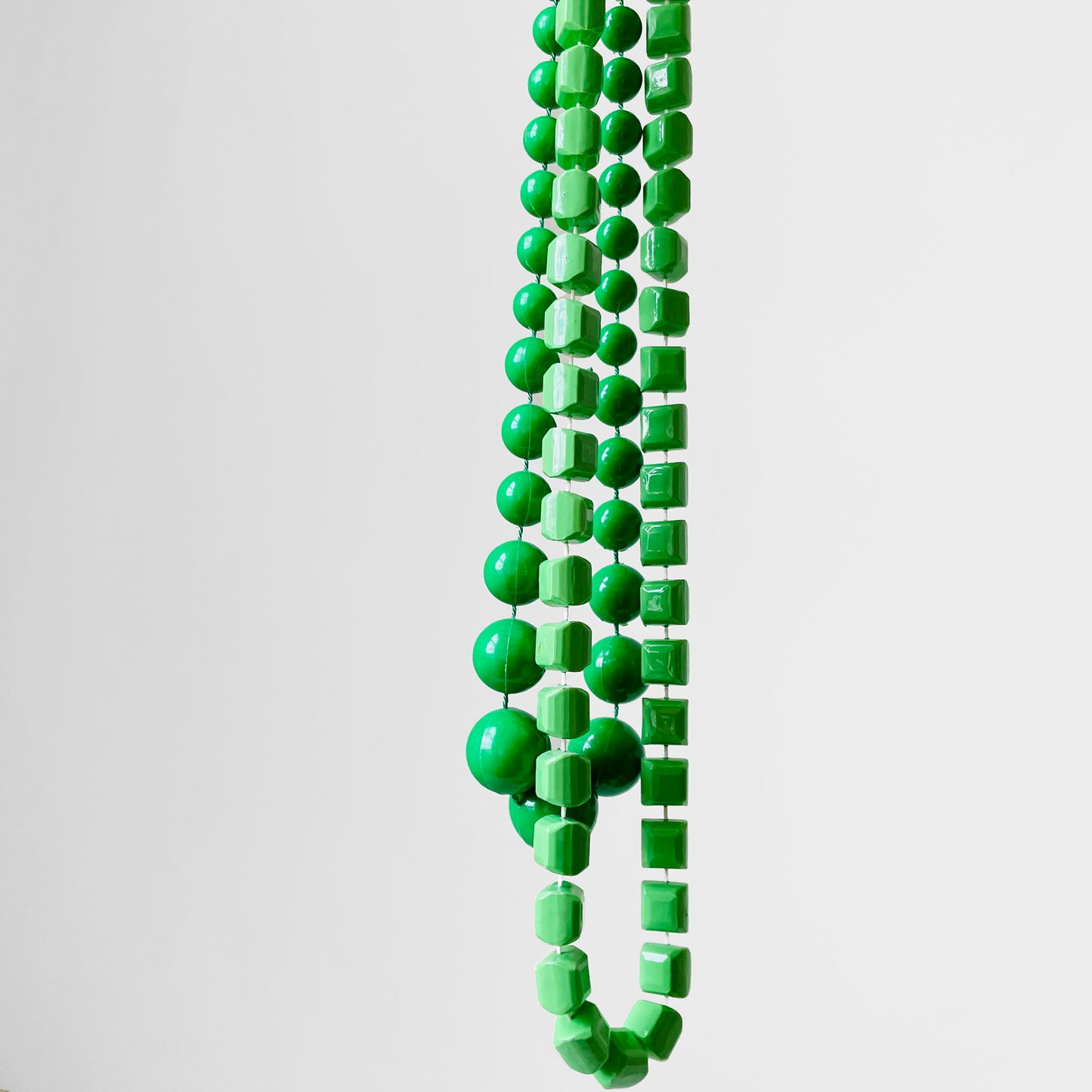 1960s Mid-Century Apple Green Two-Piece Beaded Necklace Set