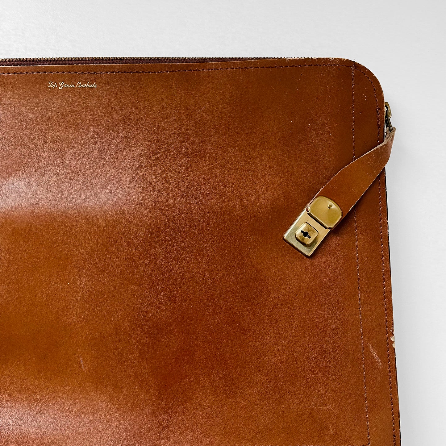 1970s Tobacco Tan Brown Large Leather Folio Zippered Case