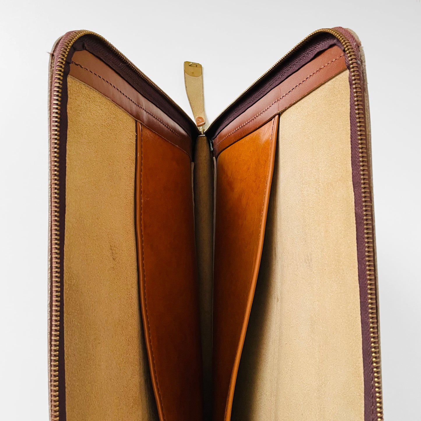 1970s Tobacco Tan Brown Large Leather Folio Zippered Case