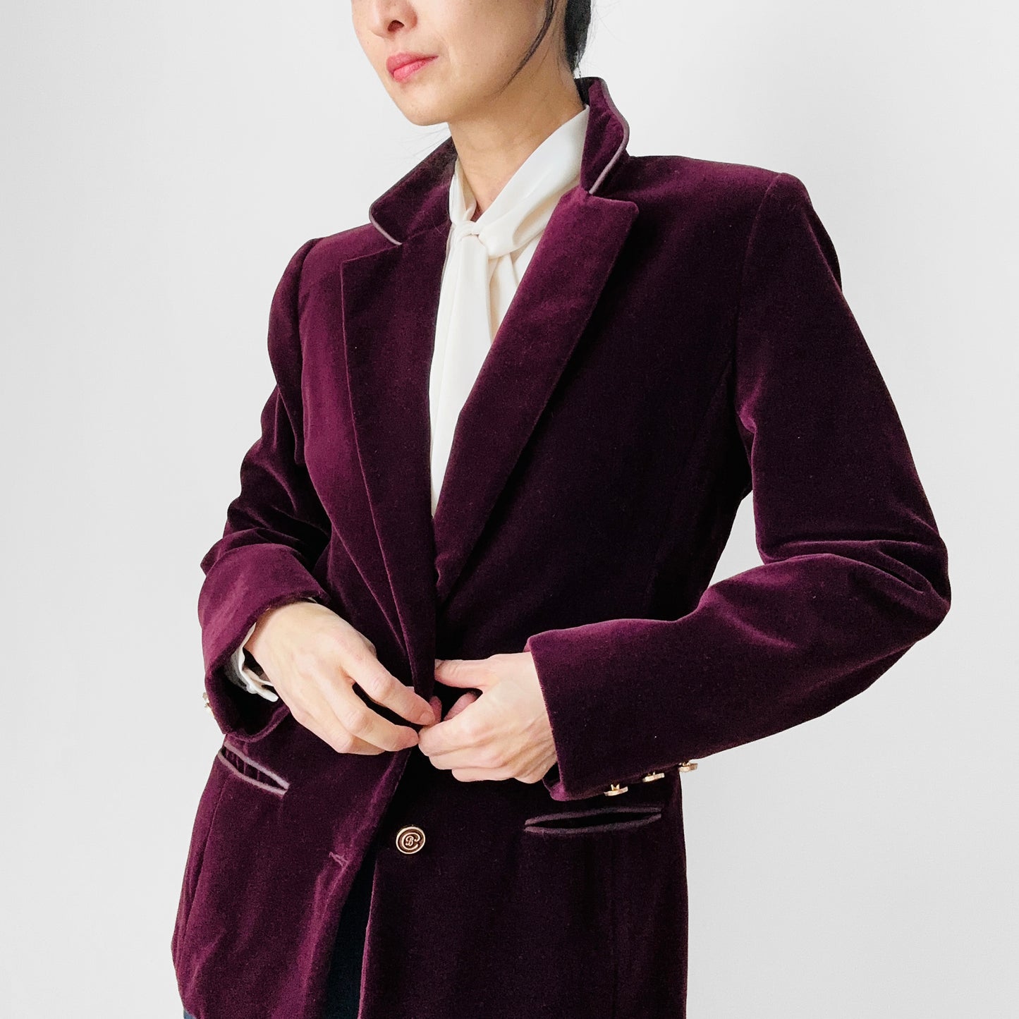 1960s - 1970s Plum Wine Cotton Velvet Fitted Blazer Jacket - Sz. S