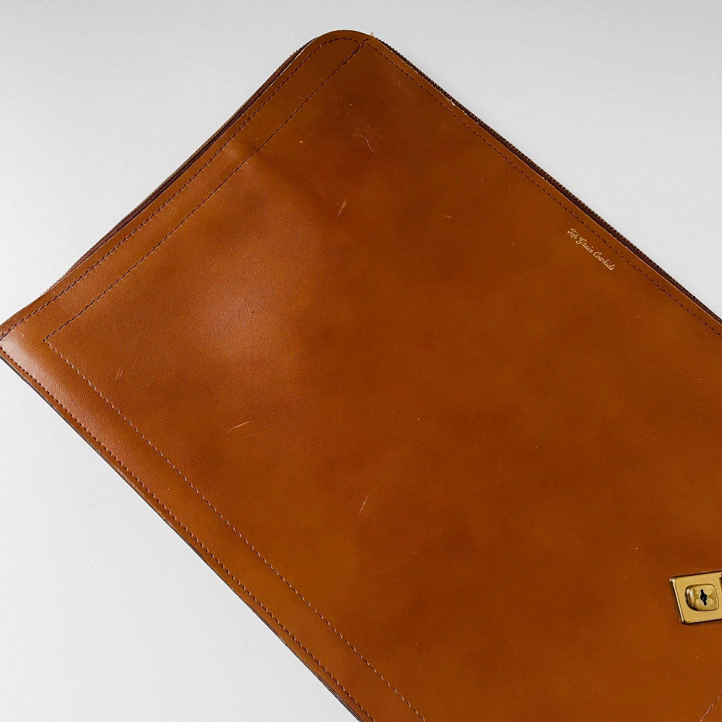 1970s Tobacco Tan Brown Large Leather Folio Zippered Case