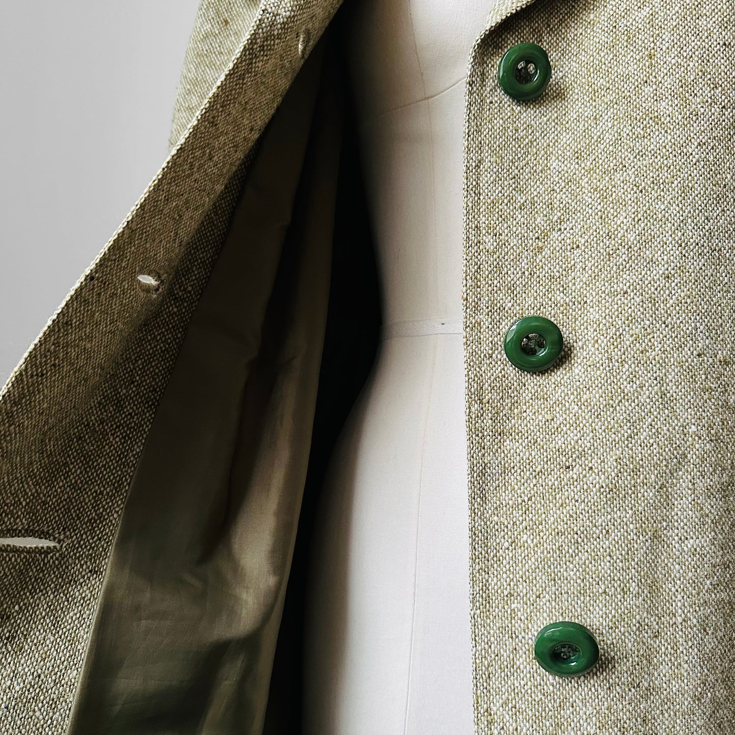 1960s Sage Green Wool Tweed Mid-Weight Overcoat - L/XL