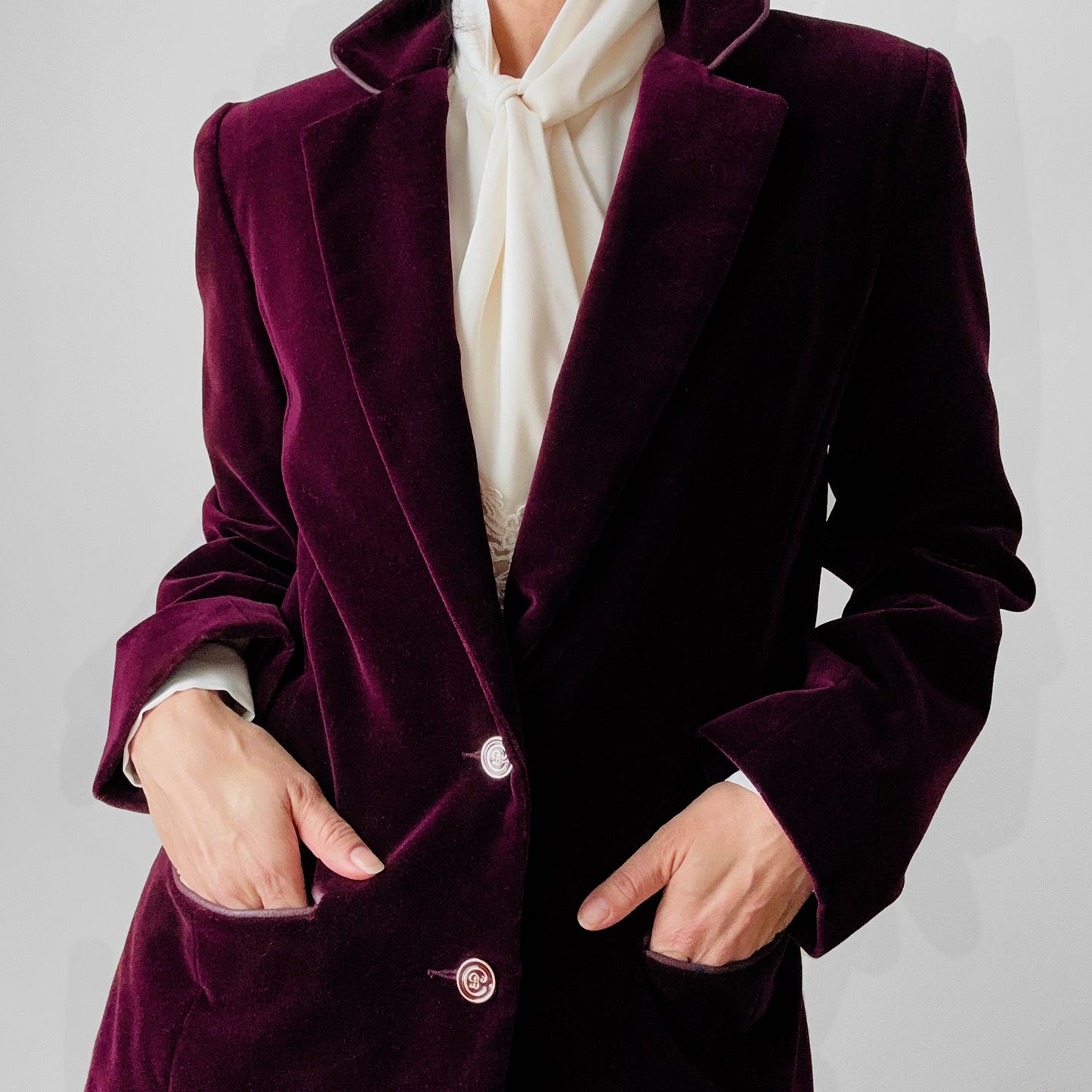 1960s - 1970s Plum Wine Cotton Velvet Fitted Blazer Jacket - Sz. S