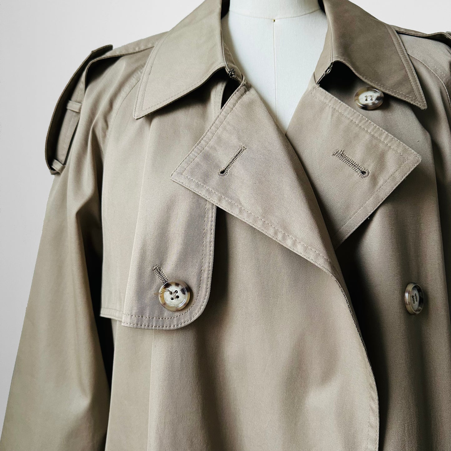 1970s - 1980s Tan Beige YSLR Yves Saint Laurent Double-Breasted Belted Trench Coat - 42/Tall