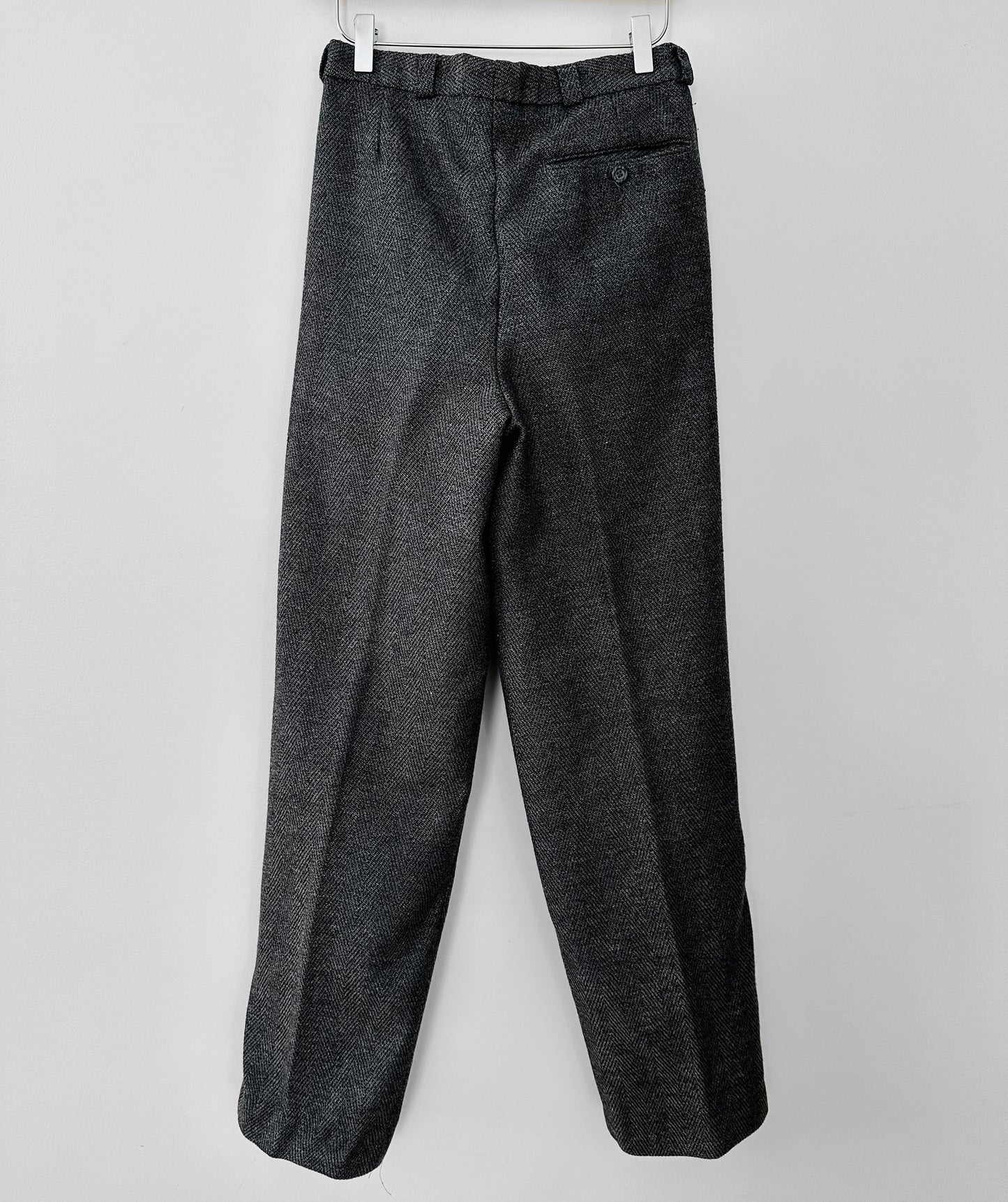 1980s Charcoal Grey Wool Blend Tweed Pleated Waist High-Waisted Trousers - Waist 28