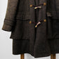 Olive Brown Heavy Wool Zip Front Toggle Button Hooded Faux Fur Quilted Lined Jacket - Sz.40