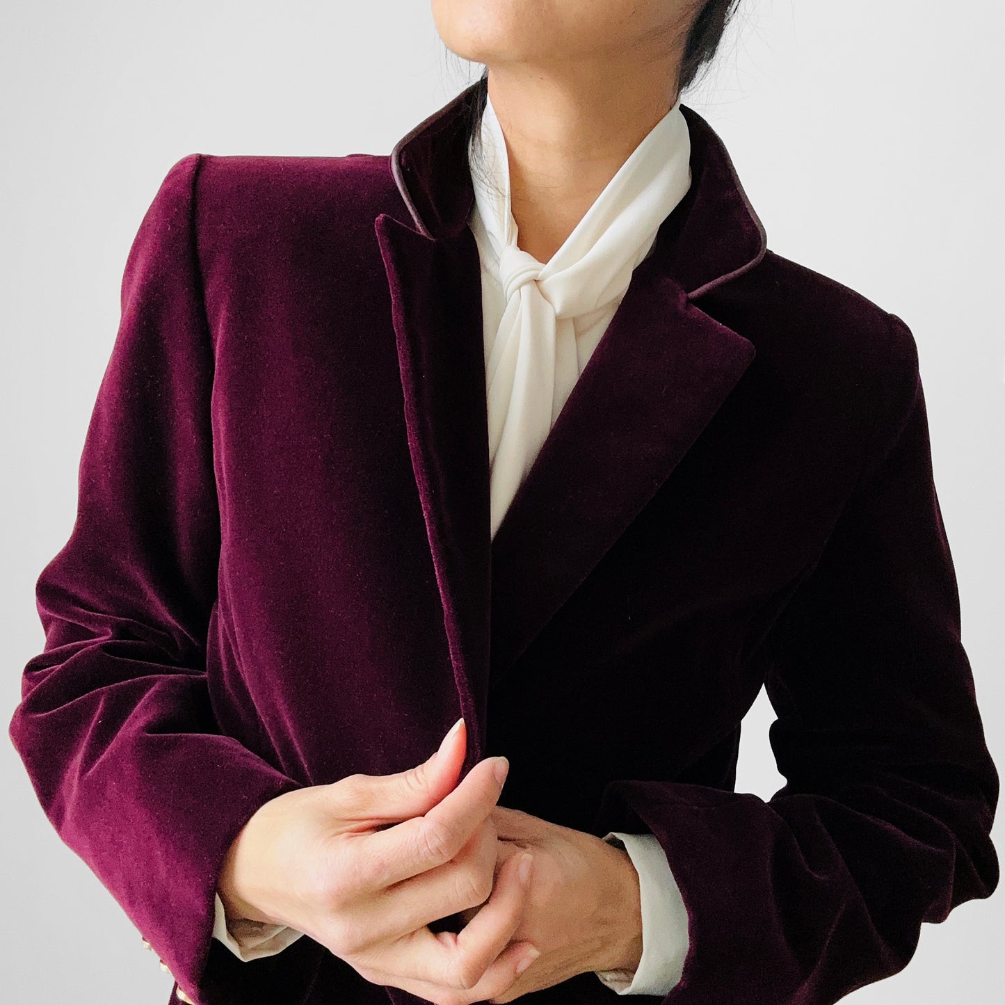 1960s - 1970s Plum Wine Cotton Velvet Fitted Blazer Jacket - Sz. S