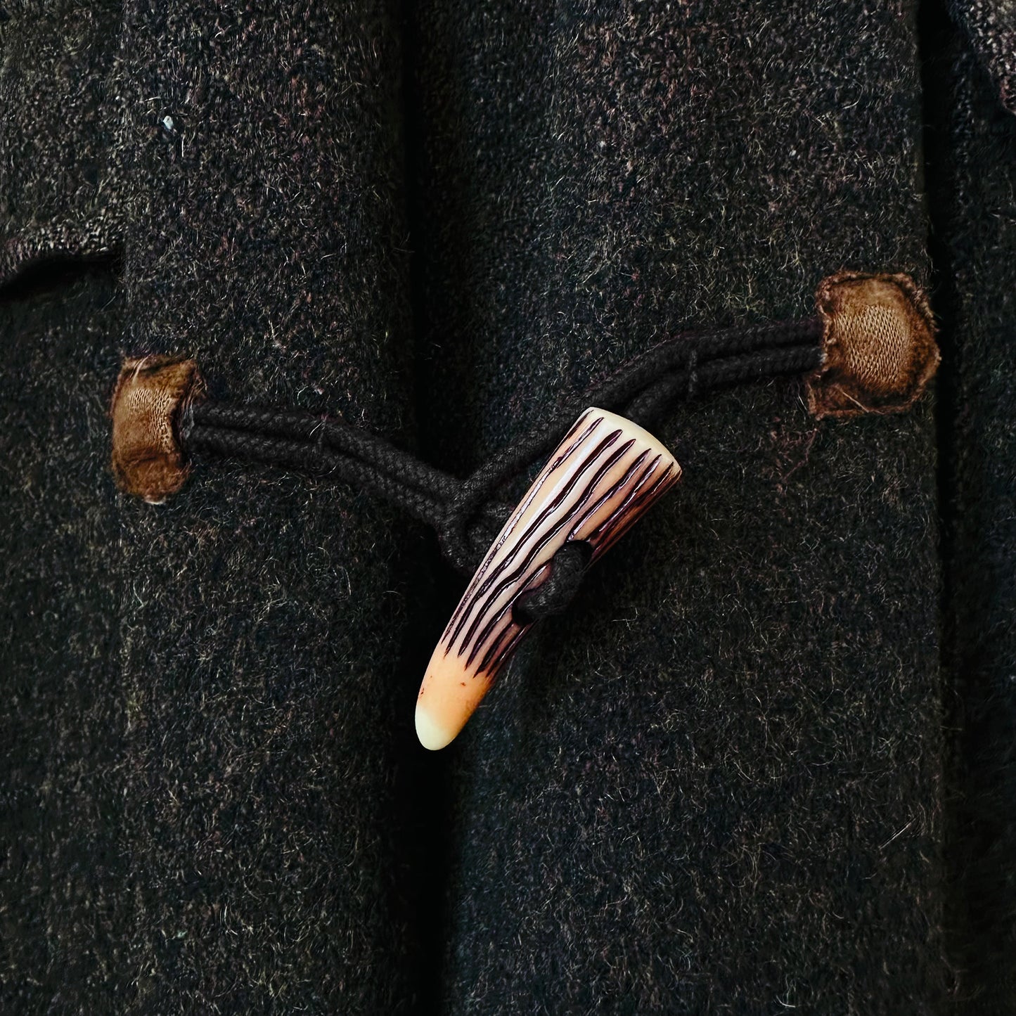 Olive Brown Heavy Wool Zip Front Toggle Button Hooded Faux Fur Quilted Lined Jacket - Sz.40