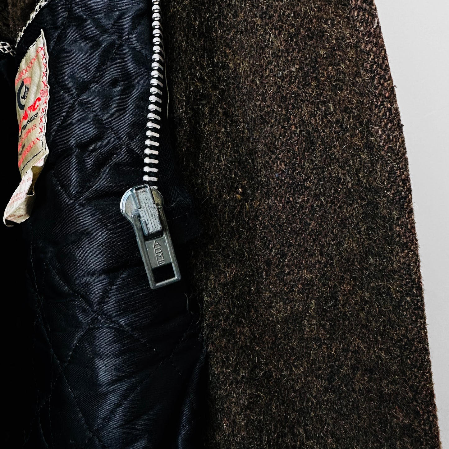 Olive Brown Heavy Wool Zip Front Toggle Button Hooded Faux Fur Quilted Lined Jacket - Sz.40