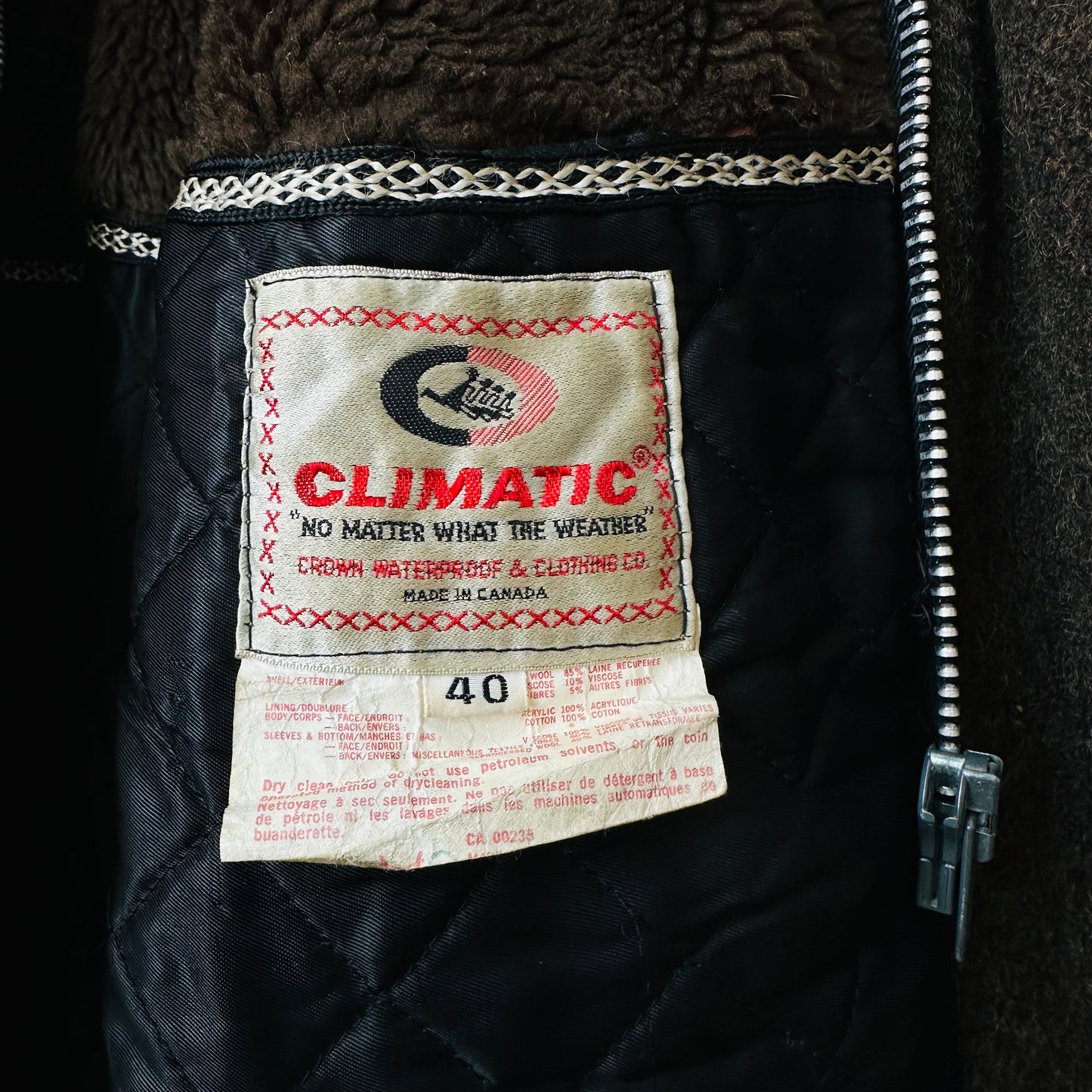 Olive Brown Heavy Wool Zip Front Toggle Button Hooded Faux Fur Quilted Lined Jacket - Sz.40