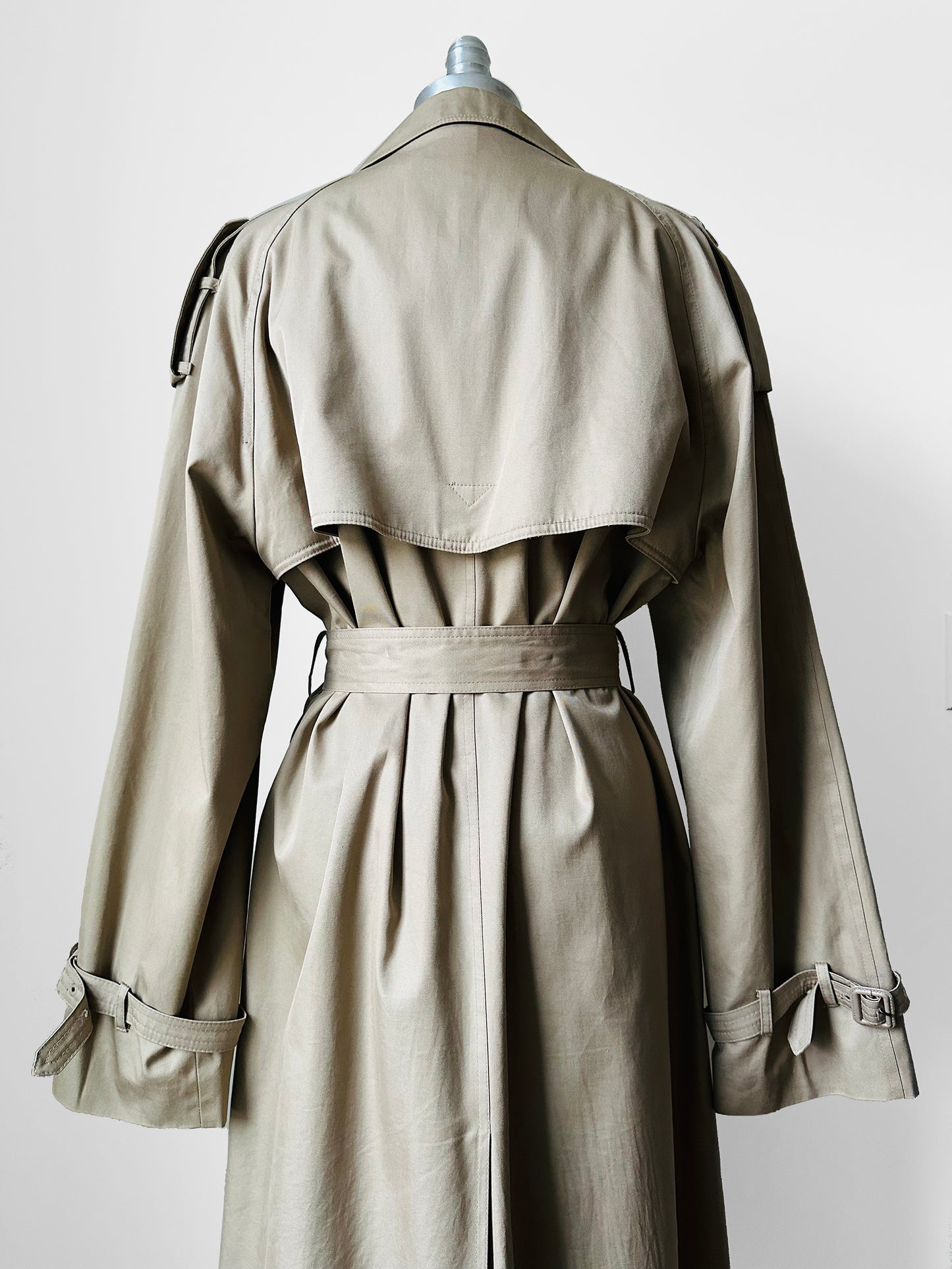 1970s - 1980s Tan Beige YSLR Yves Saint Laurent Double-Breasted Belted Trench Coat - 42/Tall