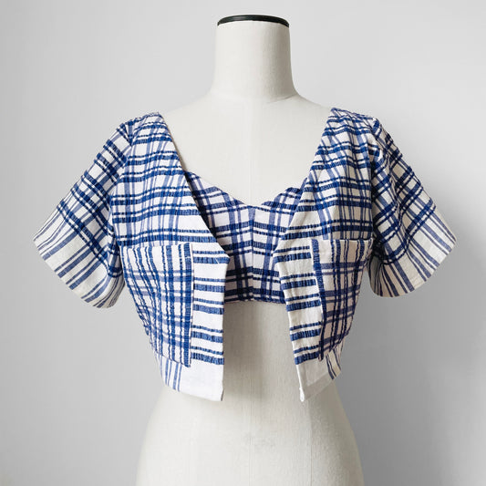 Made-By-Me Upcycled Reworked Vintage Cotton Plaid French Tablecloth Bralette and Crop Jacket Set