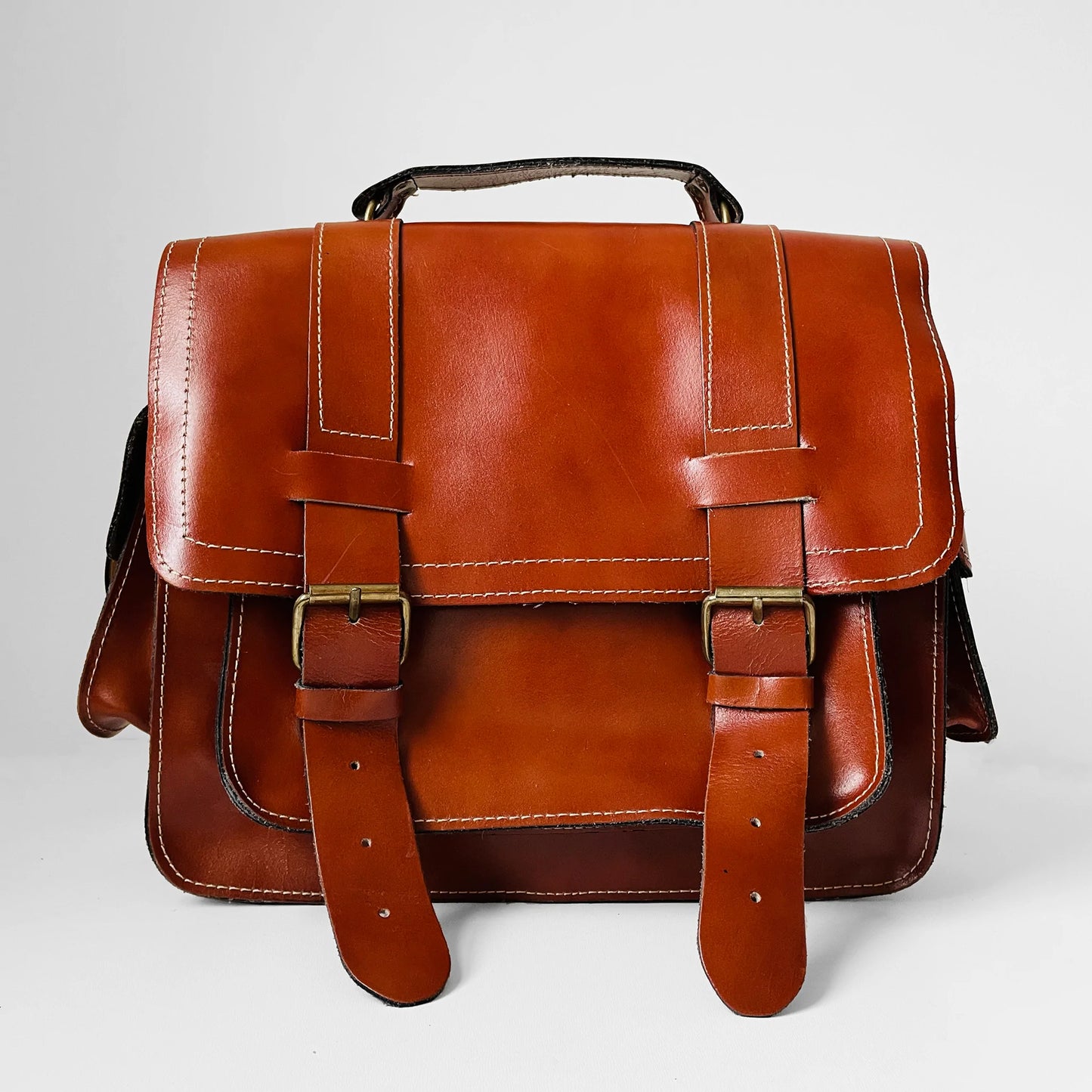 70s Dark Tobacco Toned Leather Satchel Bag