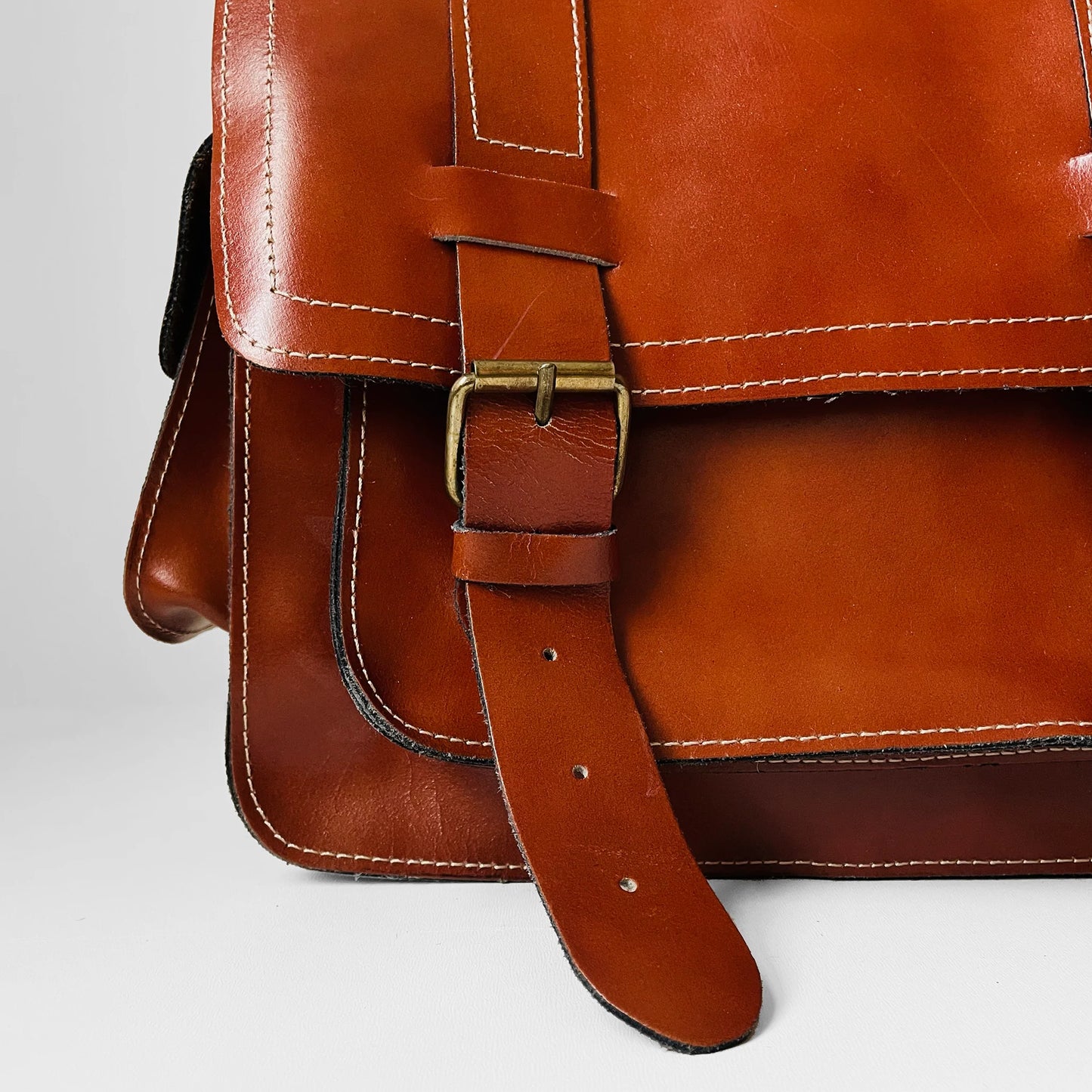 70s Dark Tobacco Toned Leather Satchel Bag