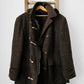 Olive Brown Heavy Wool Zip Front Toggle Button Hooded Faux Fur Quilted Lined Jacket - Sz.40