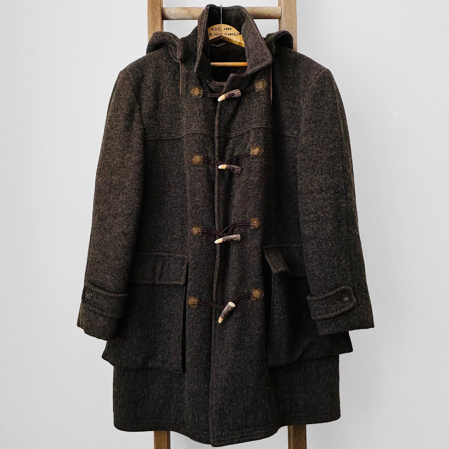 Olive Brown Heavy Wool Zip Front Toggle Button Hooded Faux Fur Quilted Lined Jacket - Sz.40