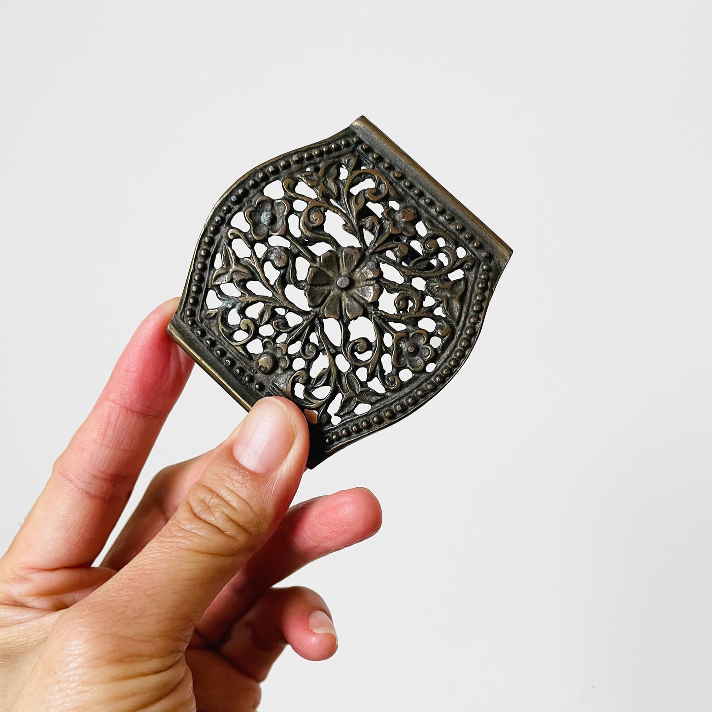 Brass Floral Filigree Belt Buckle