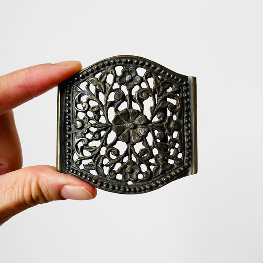 Brass Floral Filigree Belt Buckle