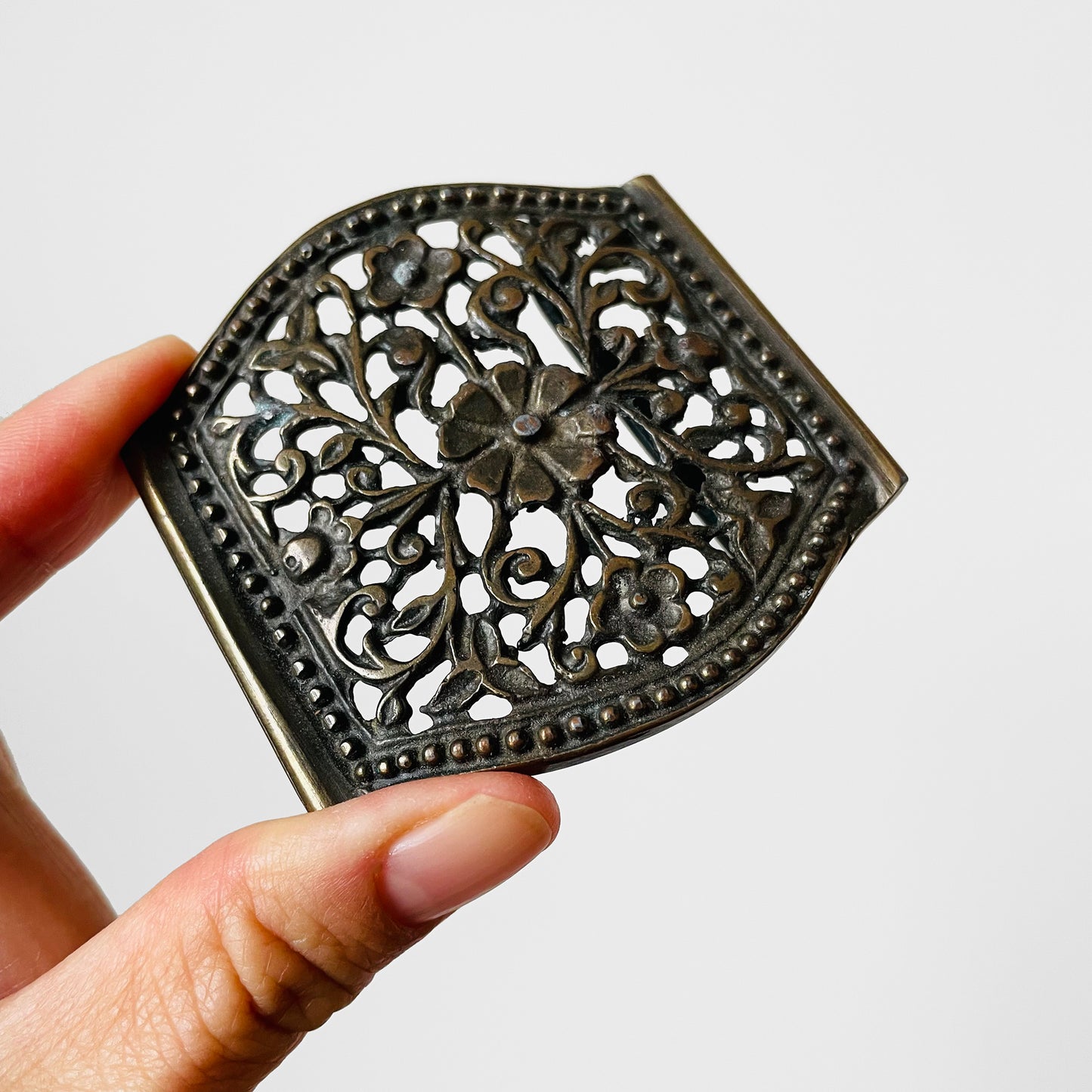 Brass Floral Filigree Belt Buckle