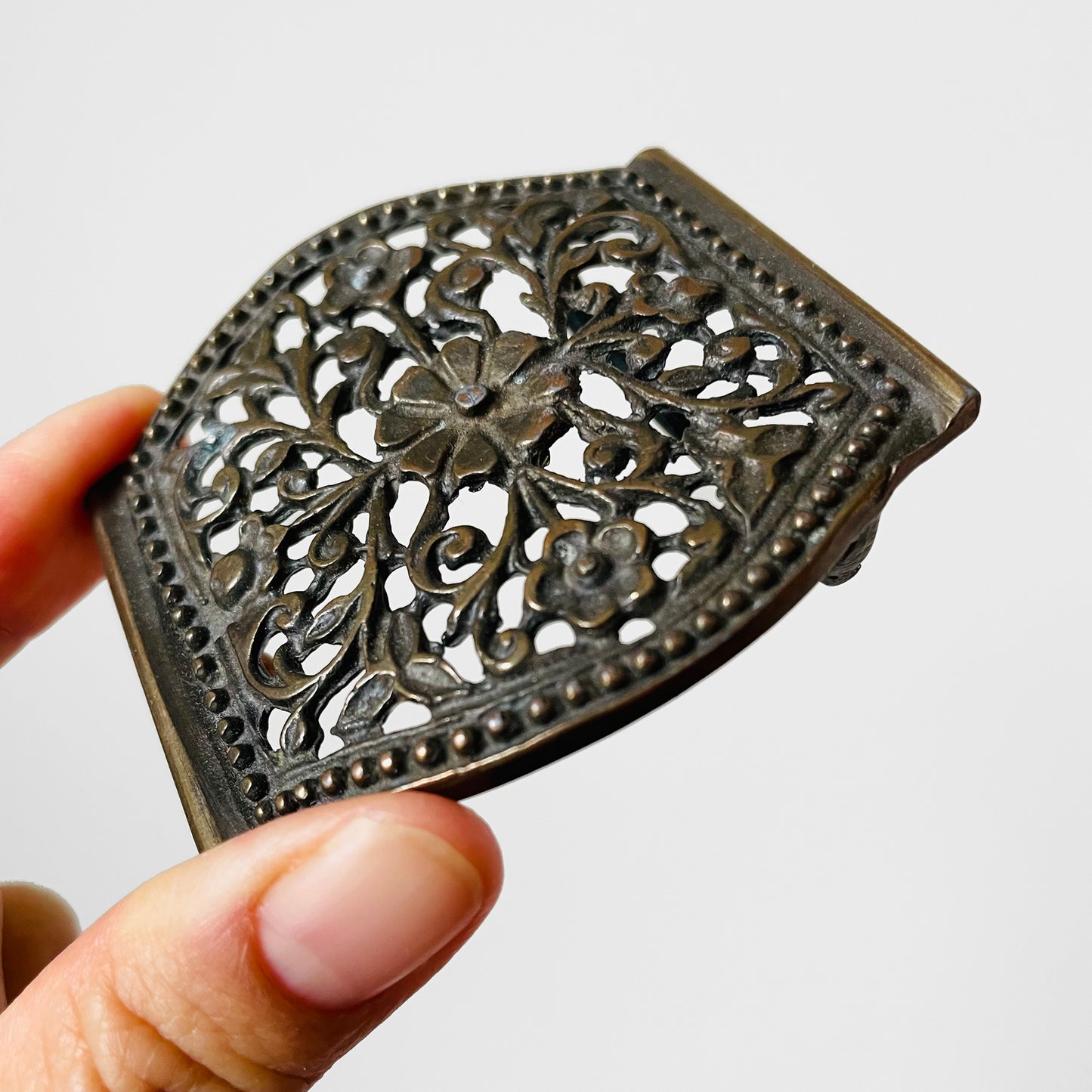 Brass Floral Filigree Belt Buckle