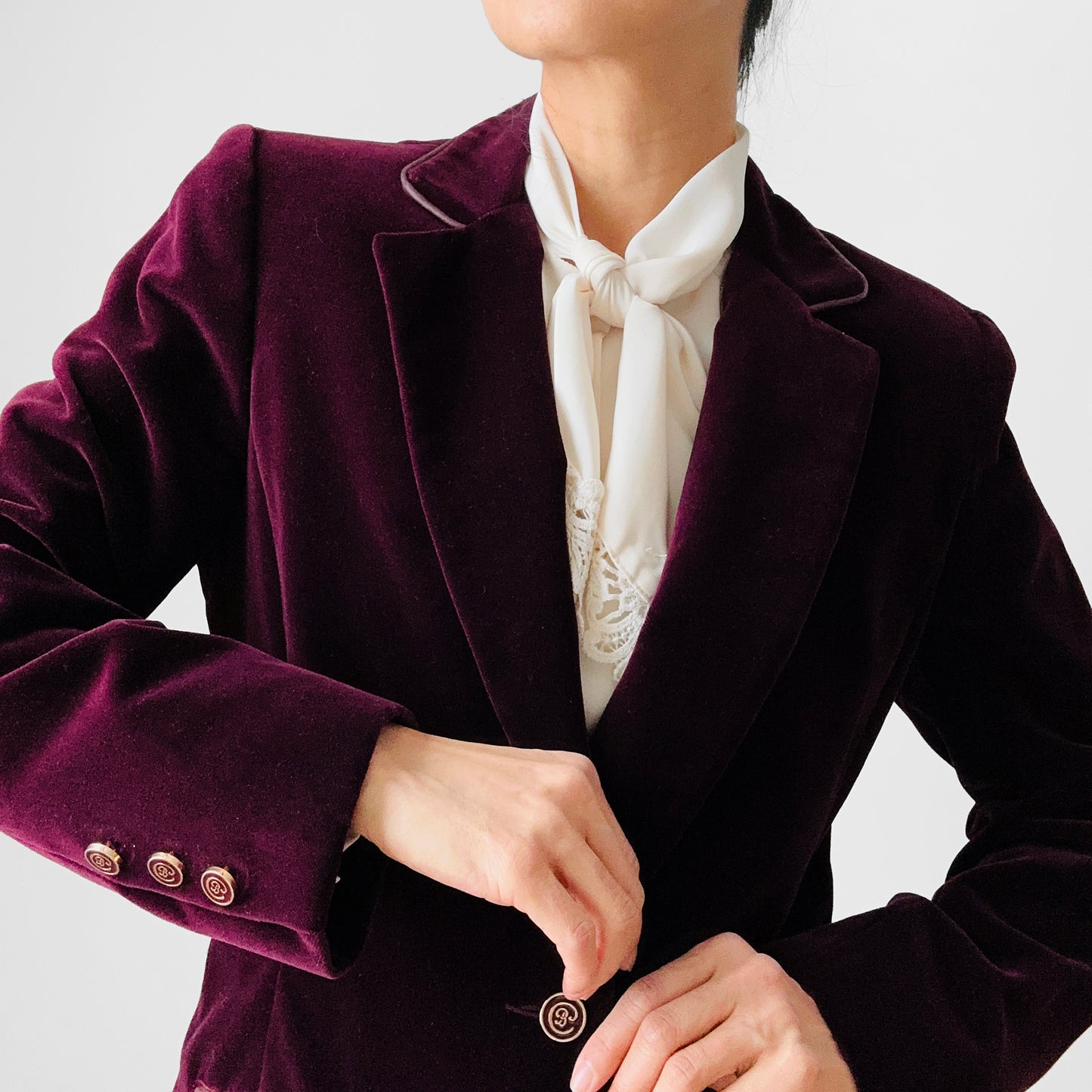 1960s - 1970s Plum Wine Cotton Velvet Fitted Blazer Jacket - Sz. S