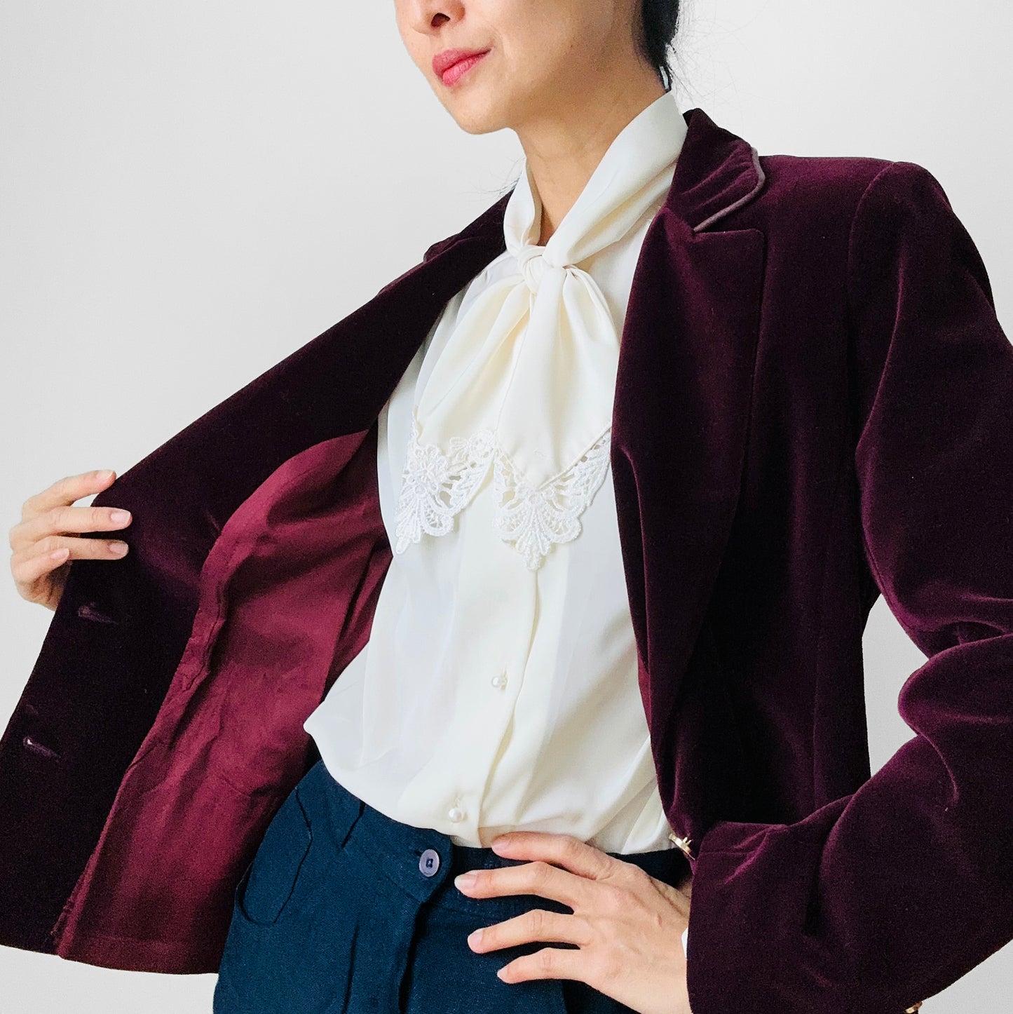 1960s - 1970s Plum Wine Cotton Velvet Fitted Blazer Jacket - Sz. S