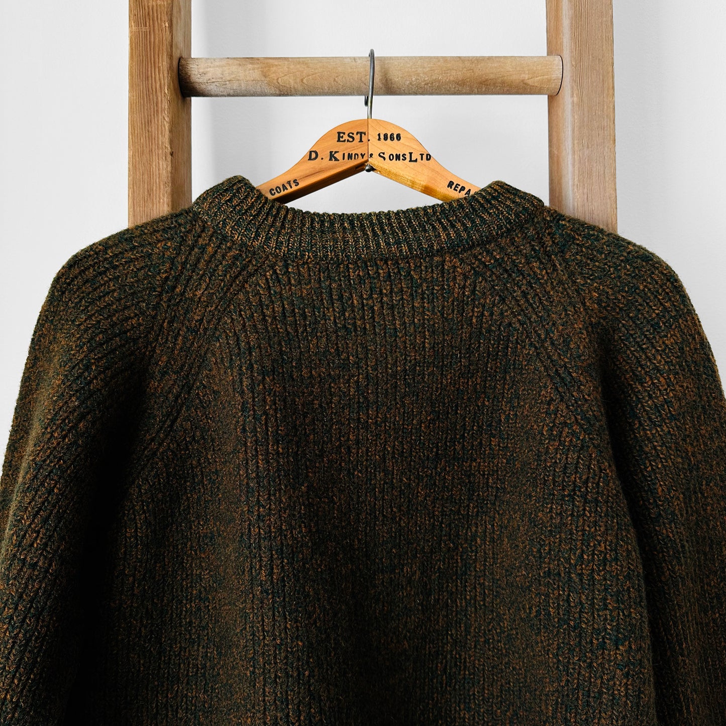 Dark Olive Green Flecked Heavy Wool Crop Ribbed Knit Sweater - Sz. S