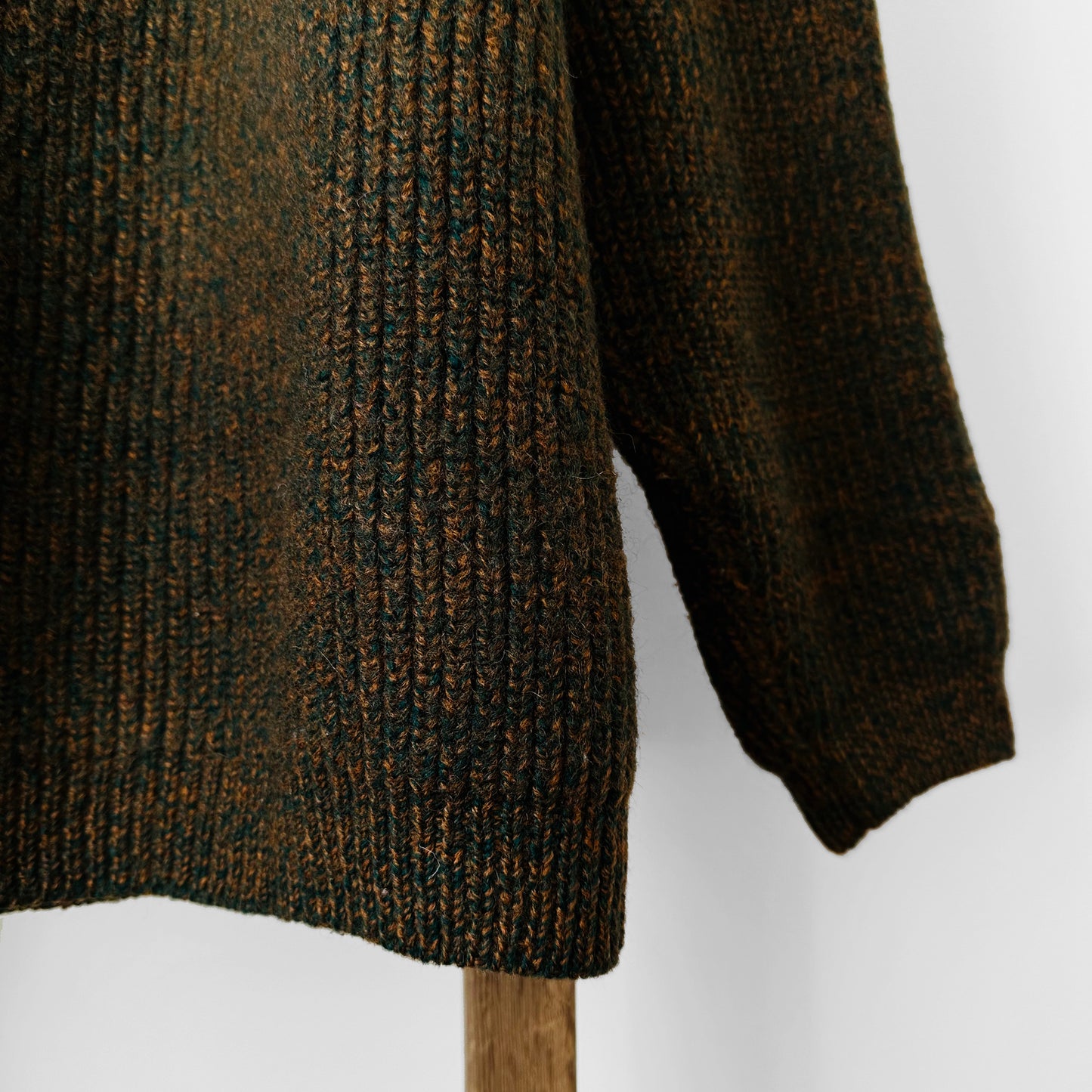 Dark Olive Green Flecked Heavy Wool Crop Ribbed Knit Sweater - Sz. S