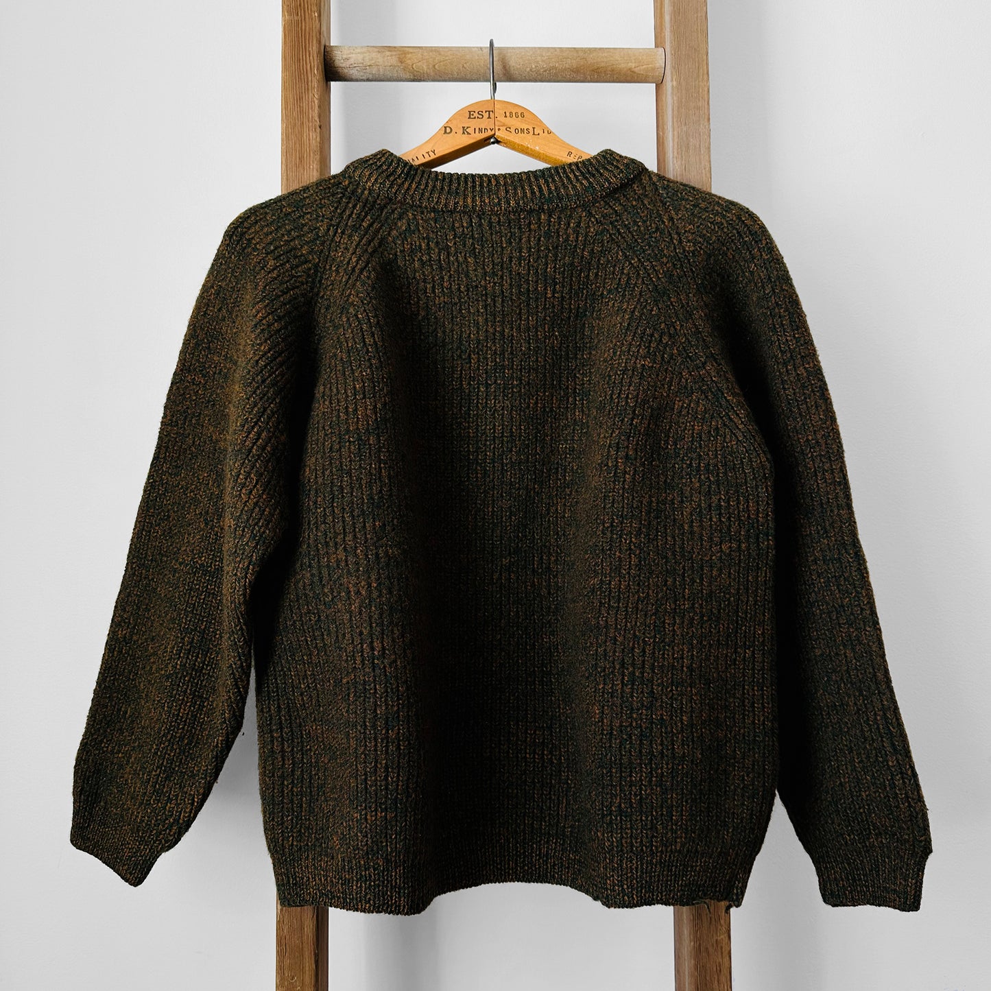 Dark Olive Green Flecked Heavy Wool Crop Ribbed Knit Sweater - Sz. S