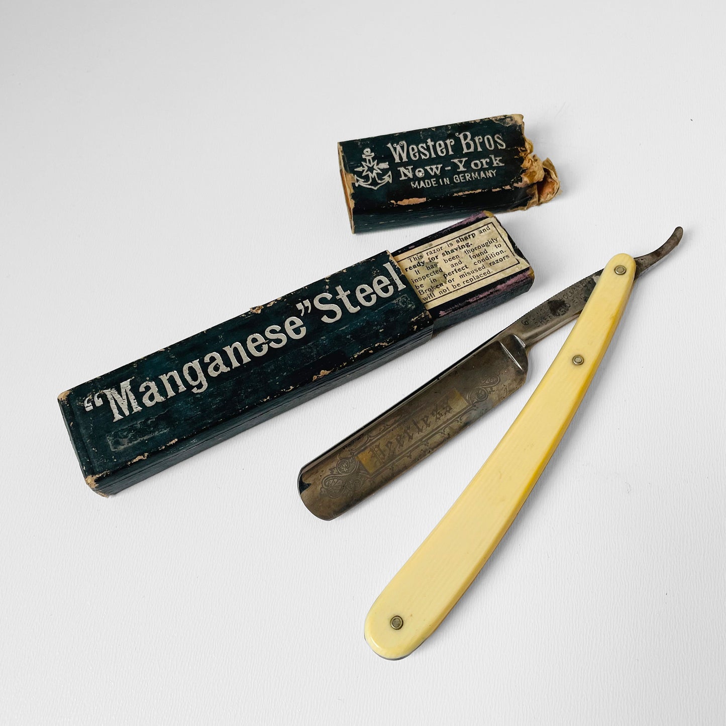 Mismatched Antique Straight Razor & Box Set